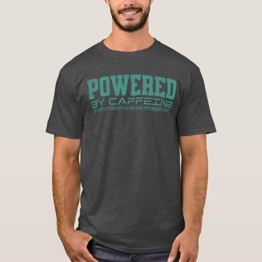 Grappig Powered by Cafeïne Hacker Ethische Hacking T-shirt (Voorkant)