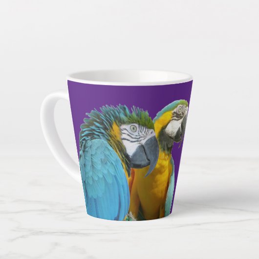 Grappig praten over Parrots Cust. BG Paarse latte  Latte Mok (Linkerhoek)