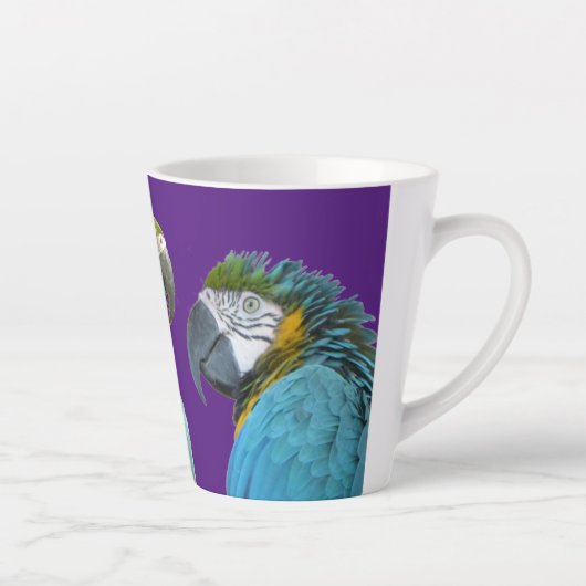 Grappig praten over Parrots Cust. BG Paarse latte  Mok (Rechts)