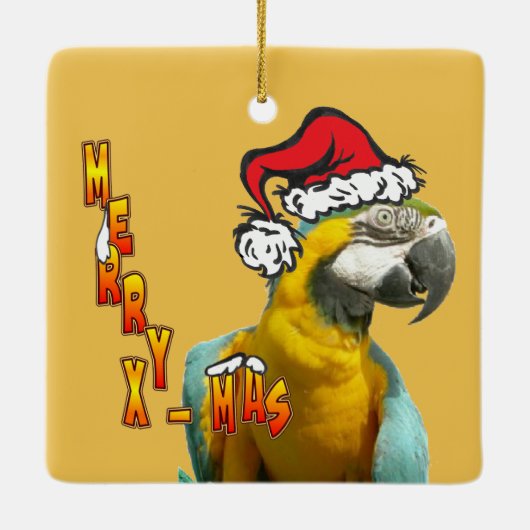 Grappig Pratende Papegaai Merry X-Mas Ornament (Achterkant)