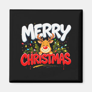 Grappig Prettig Kerstmis Rendier Kerst Familie Man Magneet