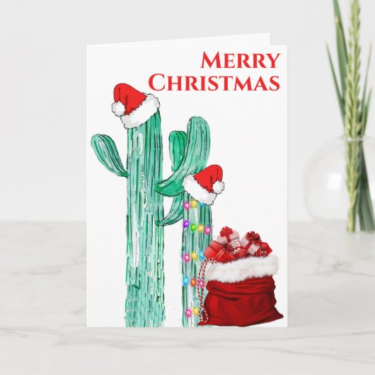 Grappig Prettig Kerstmis Zuidwest Saguaro Cactus Feestdagen Kaart (Voorkant)