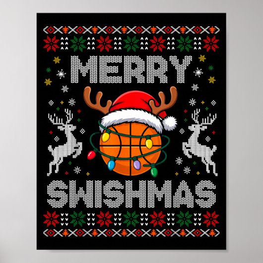 Grappig Prettig Swishmas Basketbal Kerst Rendier Poster (Voorkant)