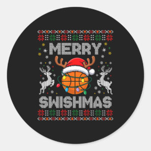 Grappig Prettig Swishmas Basketbal Kerst Rendier Ronde Sticker