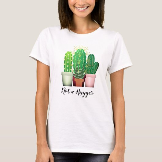 Grappig Prickly Cactus "Not a Hugger" T-Shirt (Voorkant)