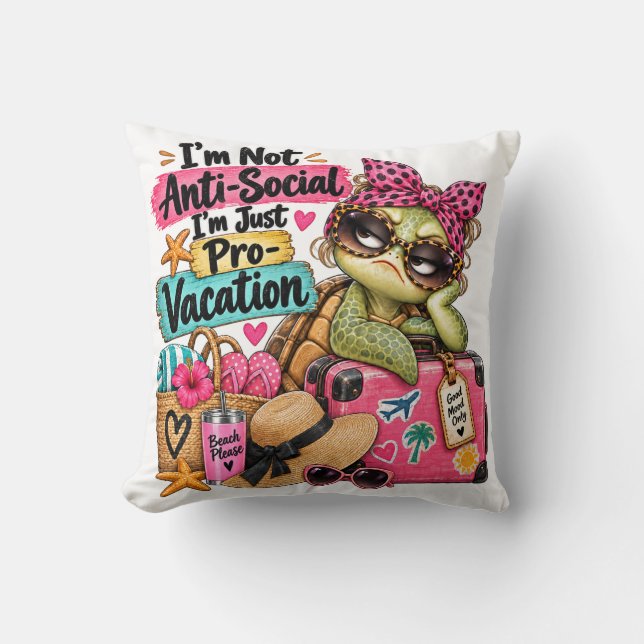Grappig Pro-Vakantie Knuffel Turtle Beach Kussen (Voorkant)