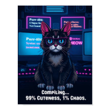 Grappig Programmeur Cat Poster – "Compiling 99% Cu