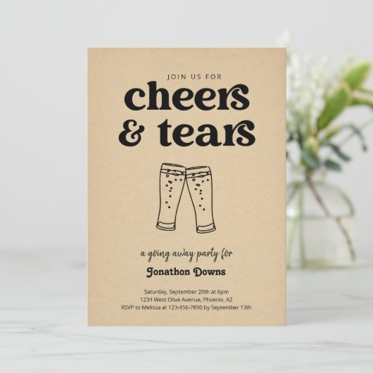 Grappig Proost & Tranen Bier Ging Away Party Kaart (Staand voorkant)