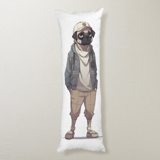Grappig Pug Anime Lichaamskussen (Achterkant (Verticaal))