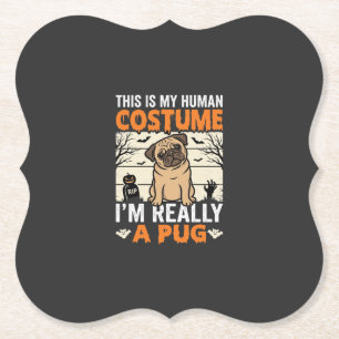 Grappig Pug Halloween Menselijk Kostuum Ontwerp Kartonnen Onderzetters
