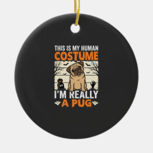 Grappig Pug Halloween Menselijk Kostuum Ontwerp Keramisch Ornament