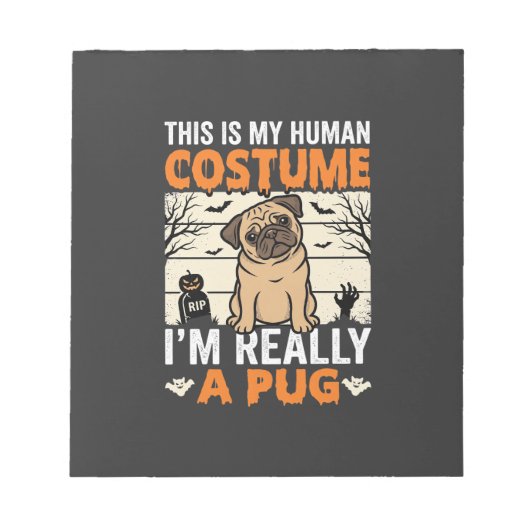 Grappig Pug Halloween Menselijk Kostuum Ontwerp Notitieblok (Voorkant)