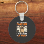 Grappig Pug Halloween Menselijk Kostuum Ontwerp Sleutelhanger (Voorkant)