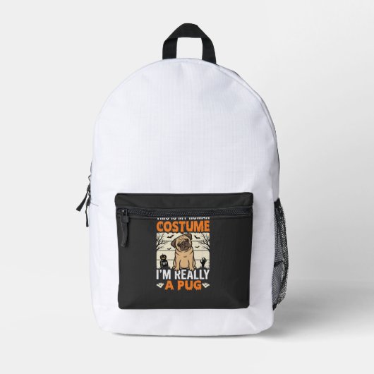 Grappig Pug Halloween Mensen Kostuum Ontwerp Bedrukte Rugzak (Voorkant)