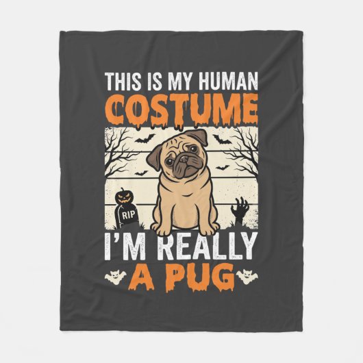 Grappig Pug Halloween Mensen Kostuum Ontwerp Fleece Deken (Voorkant)