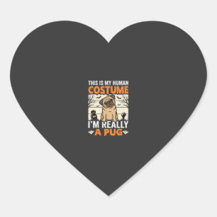 Grappig Pug Halloween Mensen Kostuum Ontwerp Hart Sticker