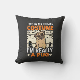 Grappig Pug Halloween Mensen Kostuum Ontwerp Kussen