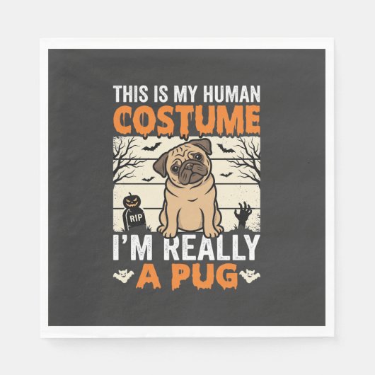 Grappig Pug Halloween Mensen Kostuum Ontwerp Servet (Voorkant)