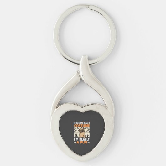 Grappig Pug Halloween Mensen Kostuum Ontwerp Sleutelhanger (Voorkant)