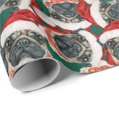 Grappig Pug Kerstpatroon Cadeaupapier (Rol Hoek)