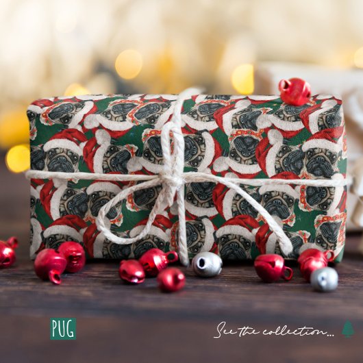 Grappig Pug Kerstpatroon Cadeaupapier