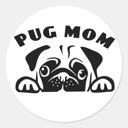 Grappig Pug Mam Schattige Puppy Dog Cartoon Puppie Ronde Sticker (Voorkant)