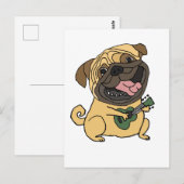 Grappig Pug Spelen Ukulele Cartoon Briefkaart (Voorkant / Achterkant)