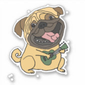 Grappig Pug Spelen Ukulele Cartoon Sticker (Voorkant)