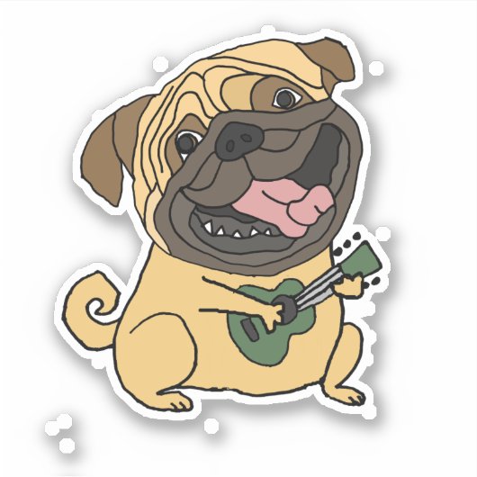 Grappig Pug Spelen Ukulele Cartoon Sticker (Voorkant)