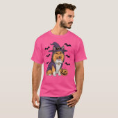 Grappig Pumpkin Bat Witch Kostuum Sheltie Dog Hall T-shirt (Voorkant volledig)