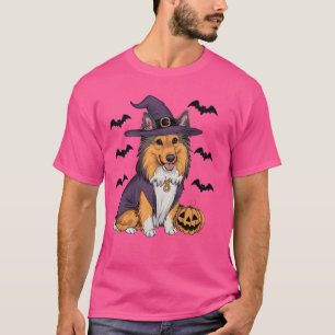 Grappig Pumpkin Bat Witch Kostuum Sheltie Dog Hall T-shirt