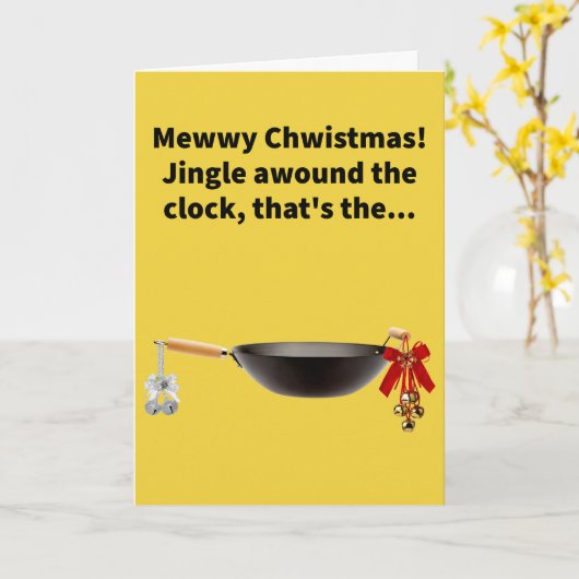 Grappig Pun Jingle Bell Wok Vrolijk Kerstfeest Kaart (Gele Bloem)