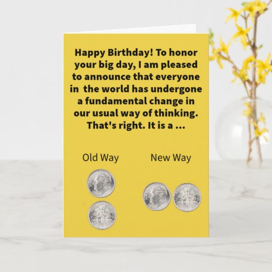 Grappig Pun Pair Een Dime Shift Happy Birthday Kaart (Gele Bloem)