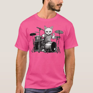 Grappig Punk Kitten Drummer Cat Spelen Drums Graph T-shirt