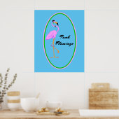 Grappig Punk Roze Flamingo op Blauwgroen Poster (Keuken)