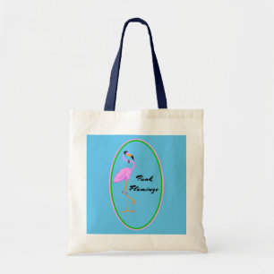 Grappig Punk Roze Flamingo op Blauwgroen Tote Bag