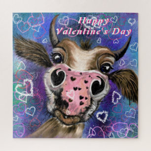 Grappig Puzle met in Love Koe Valentijnsdag Gift Legpuzzel