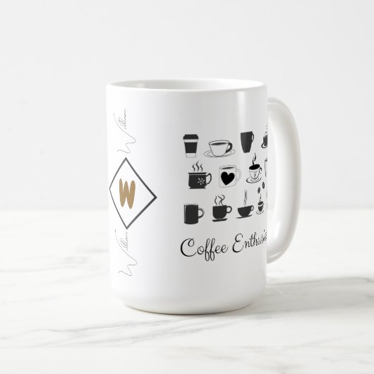 Grappig Quote (Cafeïne meme, grap) Custom Monogram Koffiemok (Voorkant rechts)