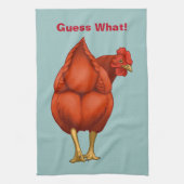 Grappig, raad eens wat Chicken Butt Red Hen Theedoek (Verticaal)