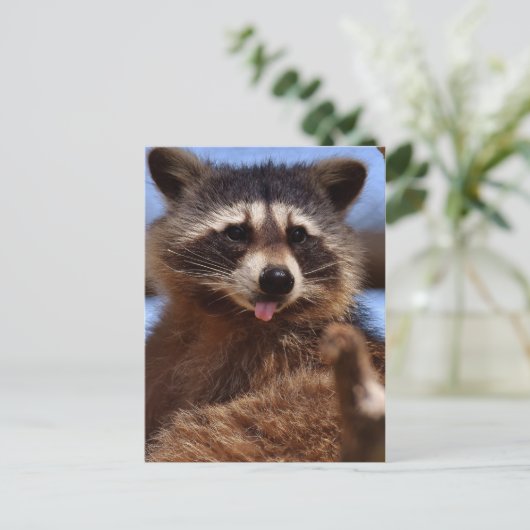 Grappig Raccoon die het uittikt is Tongue Briefkaart (Staand voorkant)