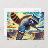 Grappig Raccoon Skateboarden Briefkaart (Voorkant / Achterkant)