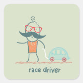 Grappig racecoureur snorharakter vierkante sticker (Voorkant)