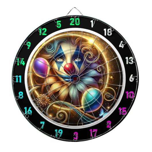 Grappig Rainbow Clown Dartbord met Ballonnen (Voorkant)