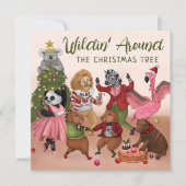 Grappig ravage rond de kerstboom feestdagenkaart (Voorkant)