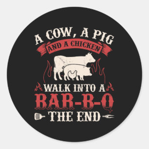 Grappig Rbecue Koe Varken Kip Graphic Vlees Roken Ronde Sticker