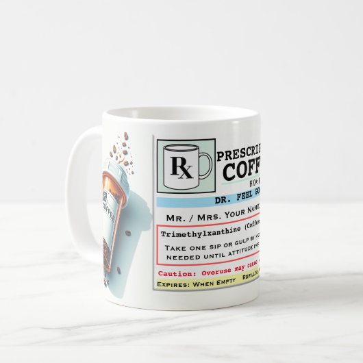Grappig recept label RX Coffee Mok (Voorkant links)