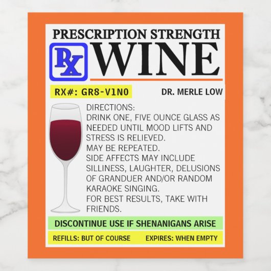 Grappig recept rode wijn etiketten (Enkel label)