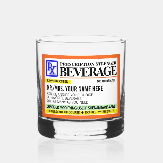 Grappig recept sterkte label rotsen glas (Voorkant)