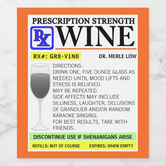 Grappig recept wijn fles etiketten (Enkel label)
