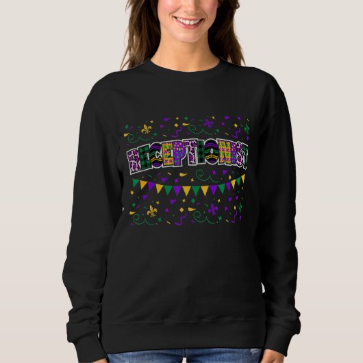Grappig receptionist Mardi Gras Mask en Beads Fami Trui (Voorkant)